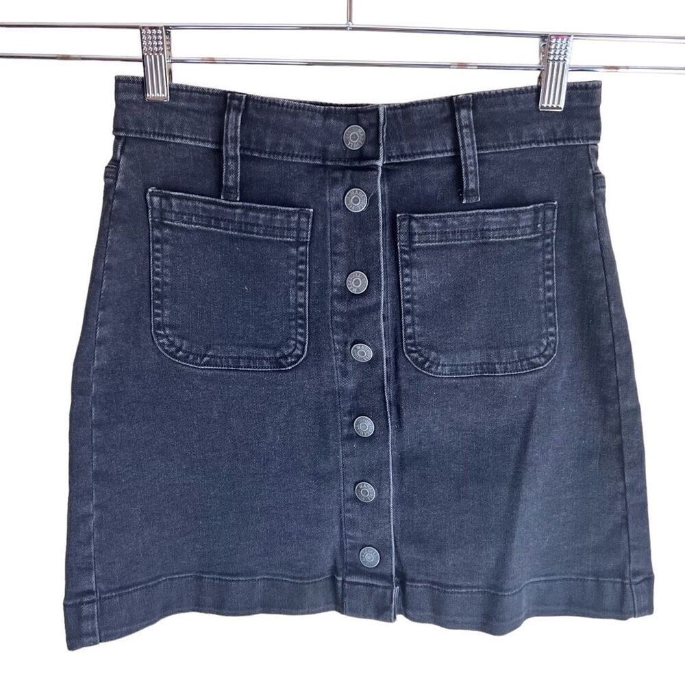 Madewell‎ Womens Patch Pocket Button Down Black Denim Mini Skirt Size 24 Stretch